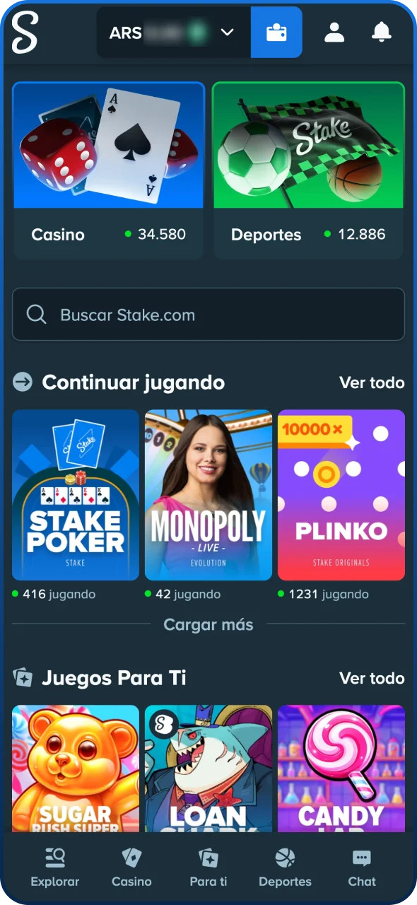 Abre la página principal de Stake en tu navegador.