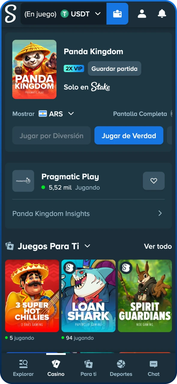 Abre la aplicación Stake y empieza a jugar.