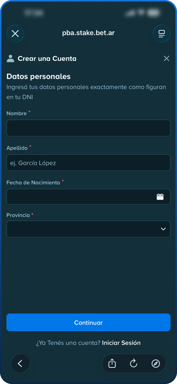 Localiza el botón de creación de cuenta en la plataforma Stake.