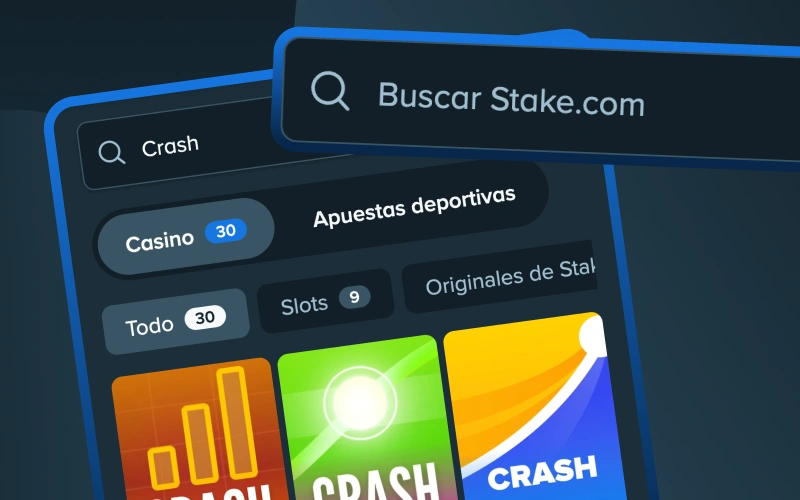 Escribe tus juegos favoritos en el cuadro de búsqueda de la aplicación Stake.