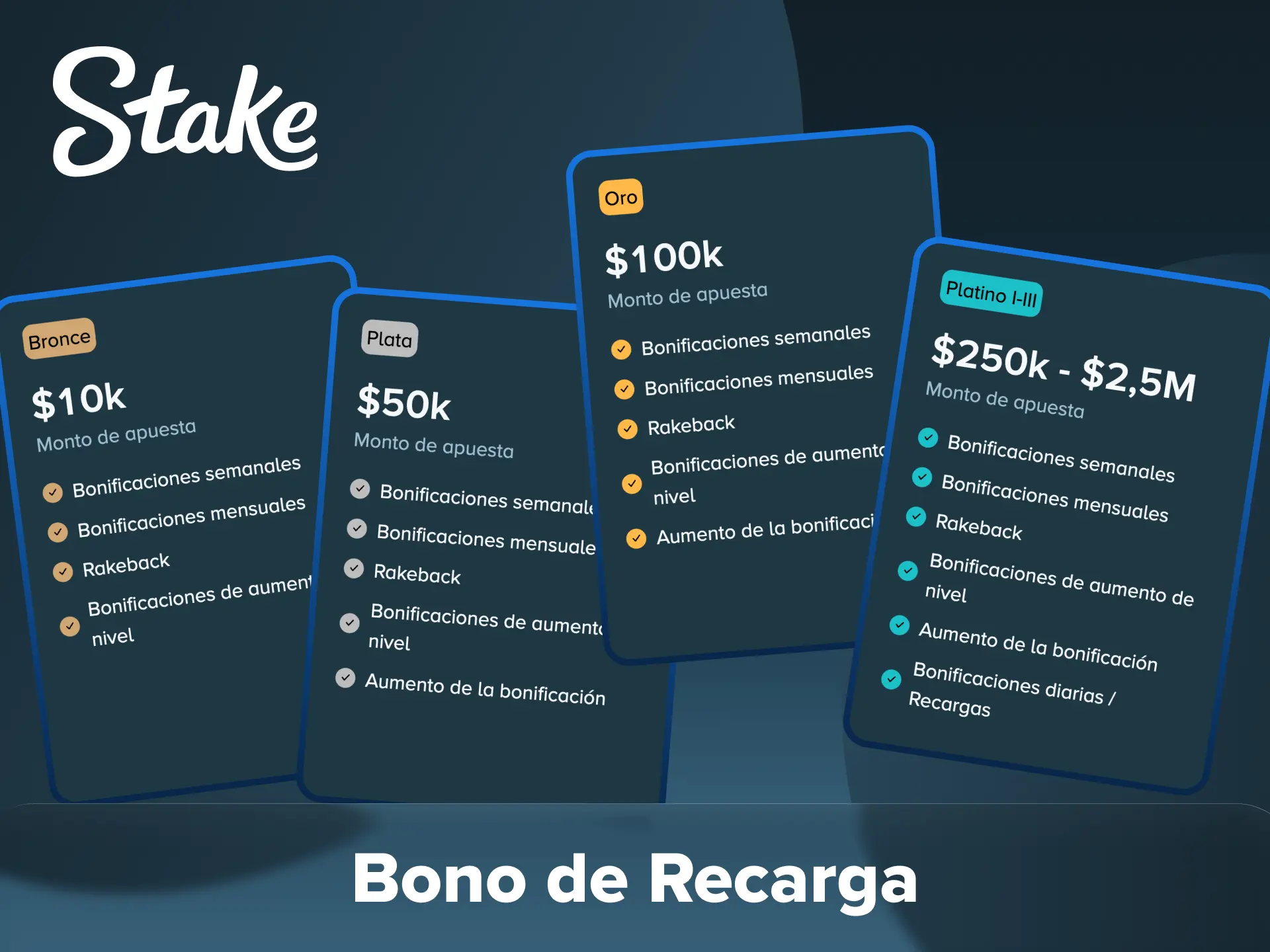Únete al programa VIP de Stake para obtener un bono de recarga.