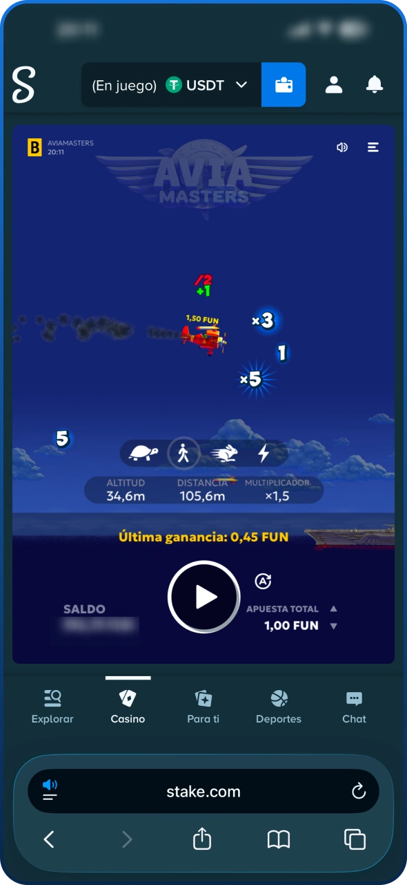 Mantén la vista fija en cómo aumenta el multiplicador de Stake Aviamasters.
