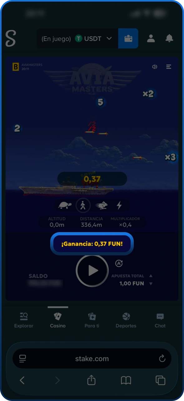 Consulta tus resultados finales en el juego Aviamasters de Stake.