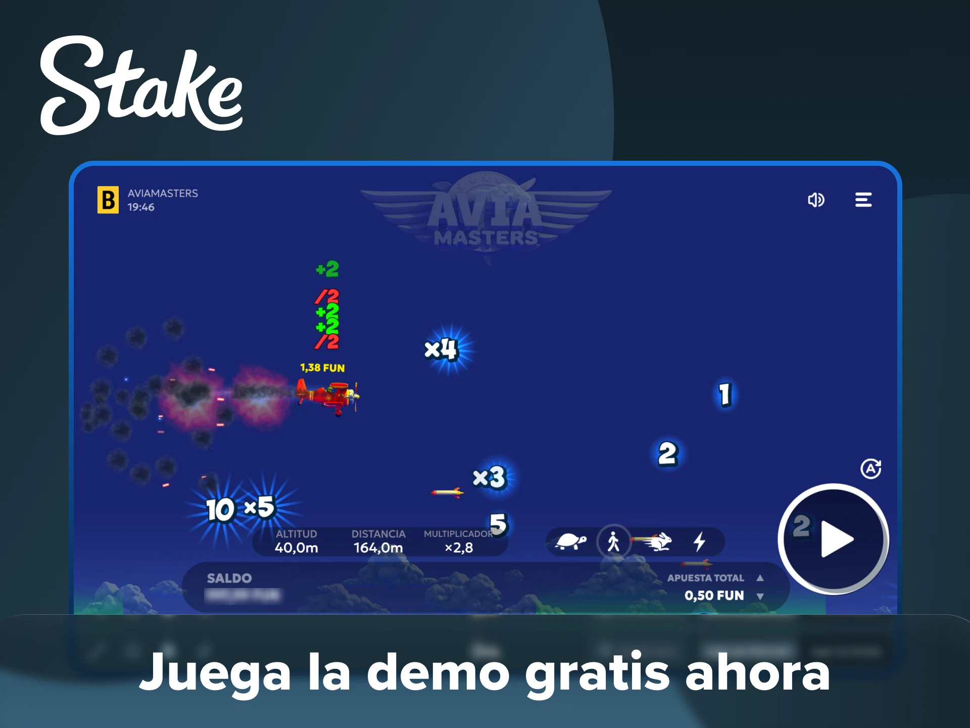 Ve al casino Stake y prueba a jugar a Aviamasters en modo demo.