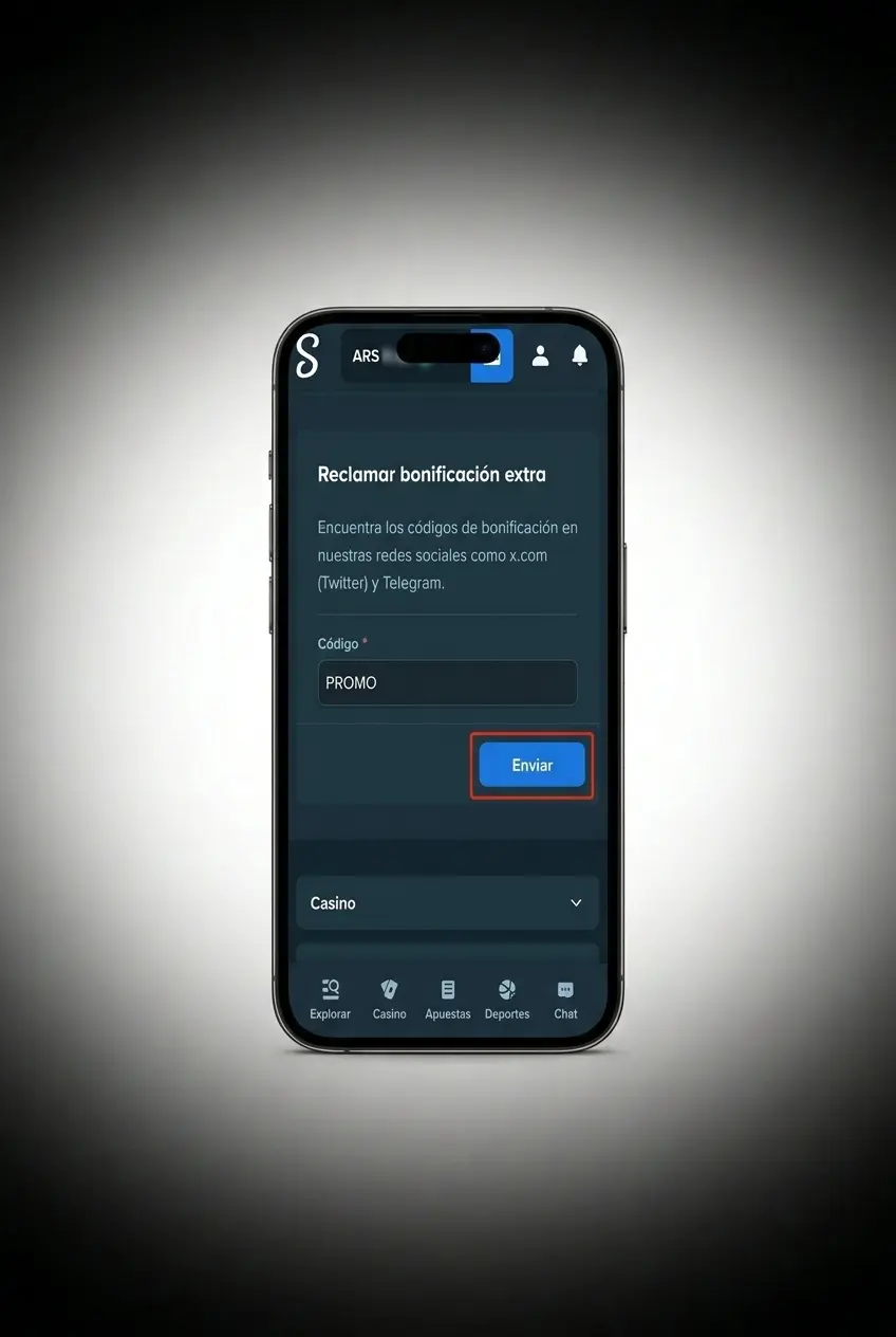Pasos para activar código promocional en la app móvil de Stake desde iOS o Android