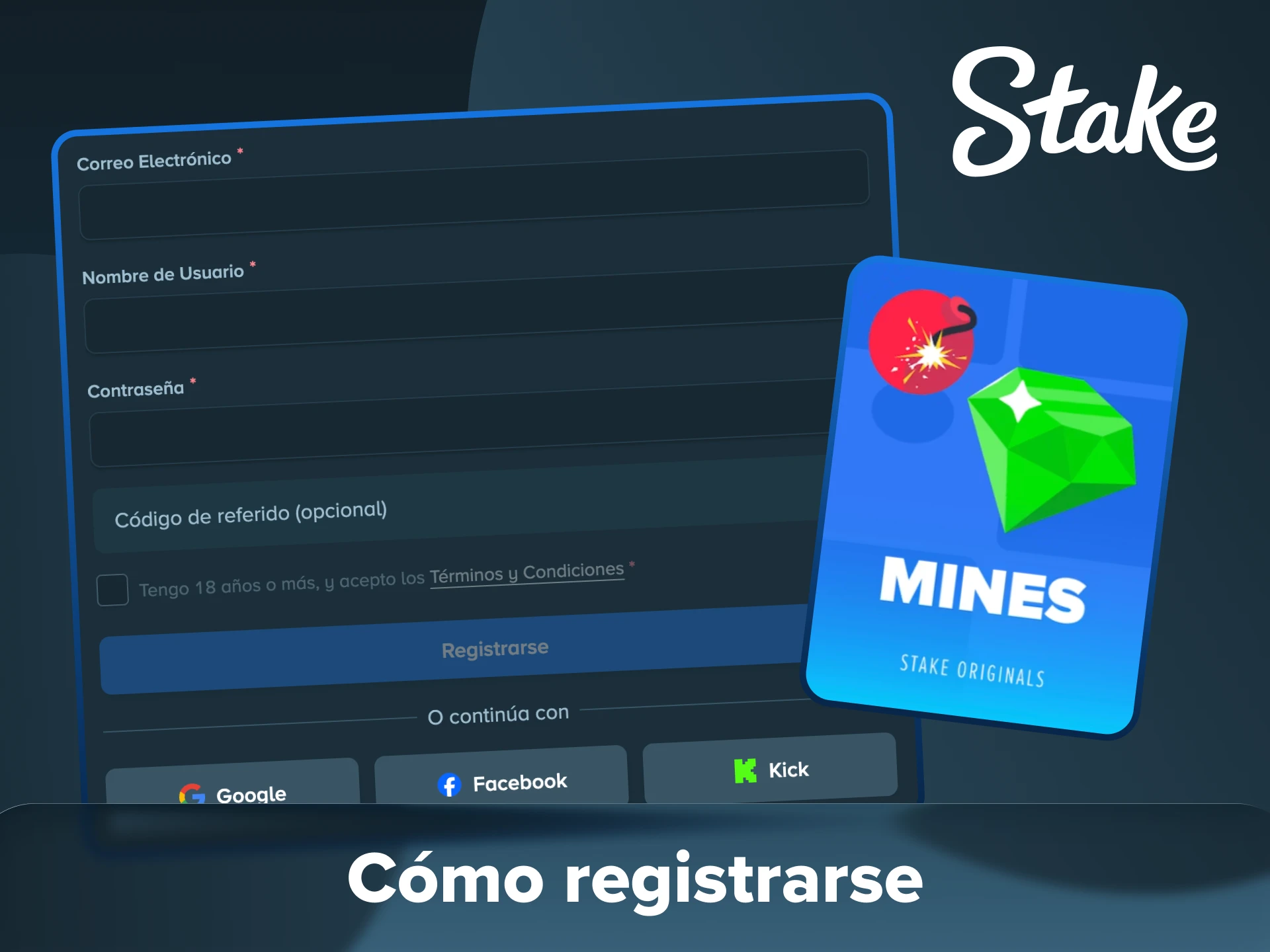 Aprende cómo registrarte en la plataforma Stake y jugar a Mines.