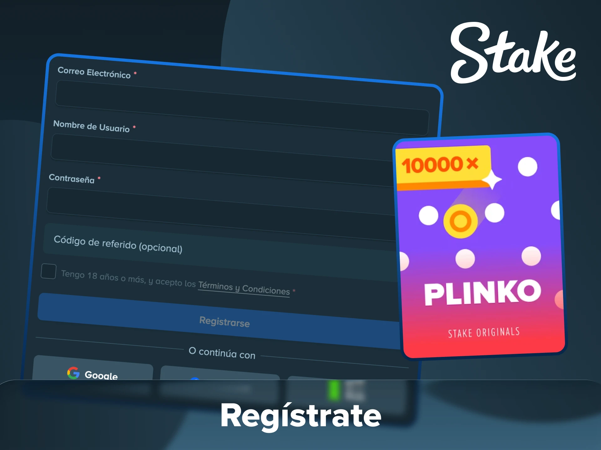Crea tu cuenta en la plataforma Stake y disfruta jugando a Plinko.
