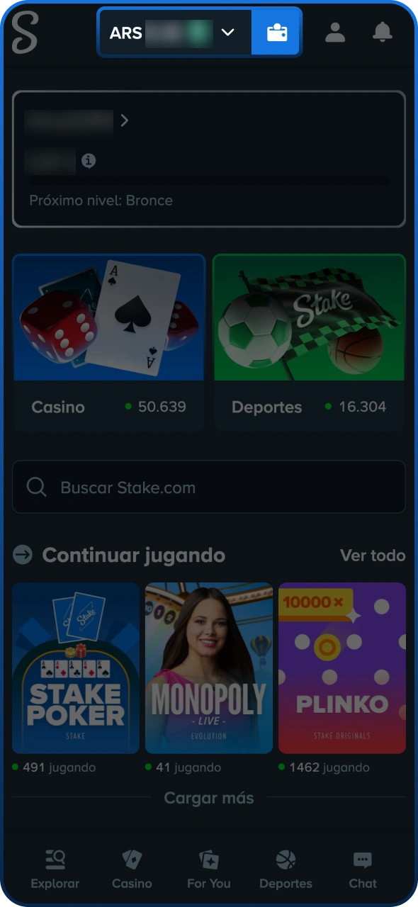 Comprueba tu saldo de Stake y empieza a jugar en la plataforma.