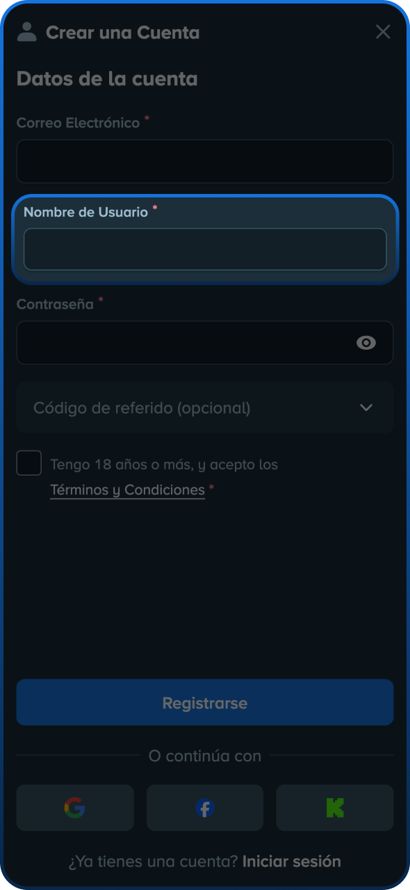 Complete su información personal básica en el formulario de registro de Stake.